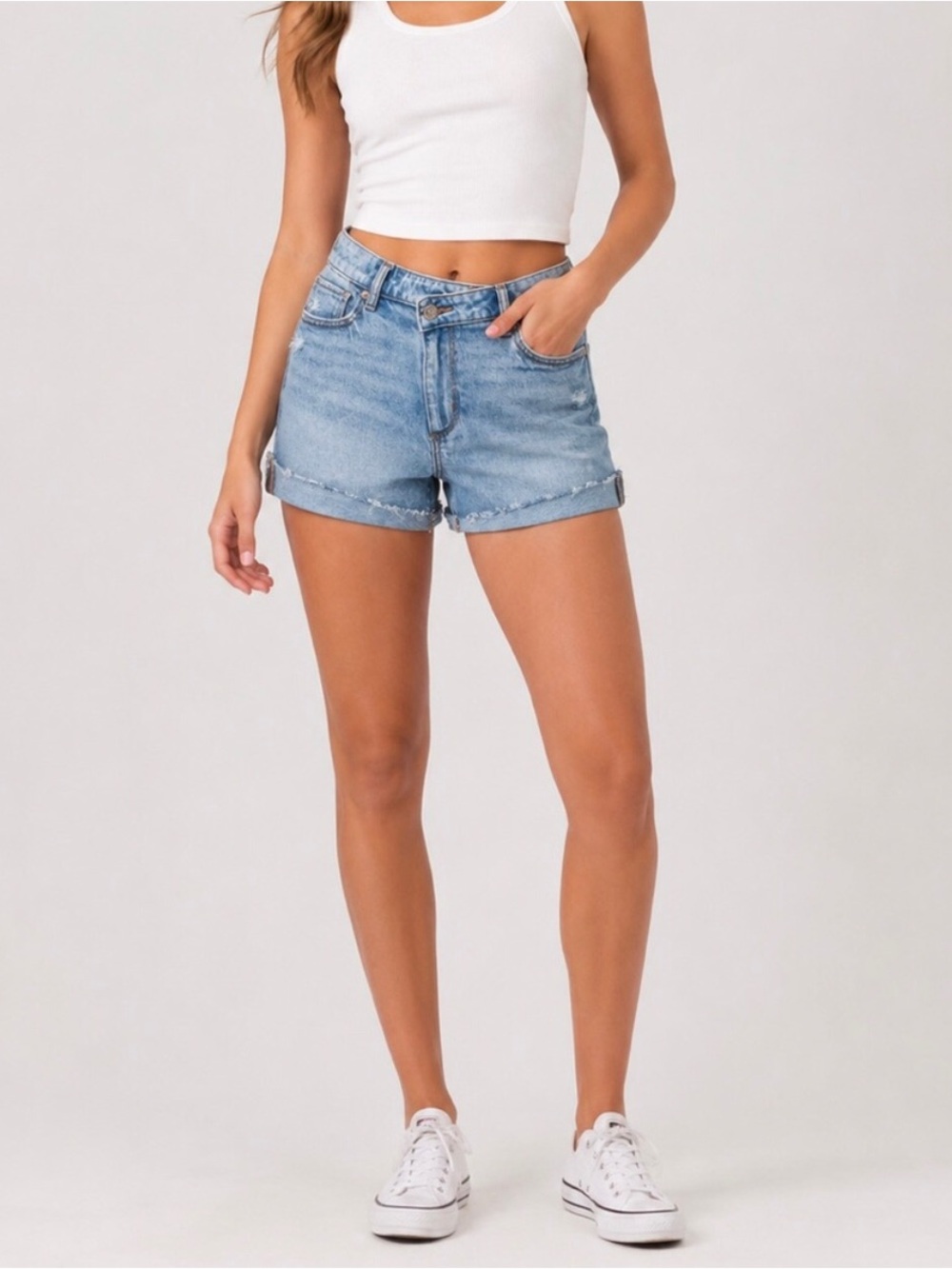 American Eagle 2 Curvy Mom Denim Shorts Stretch High Rise Crossover Waistband